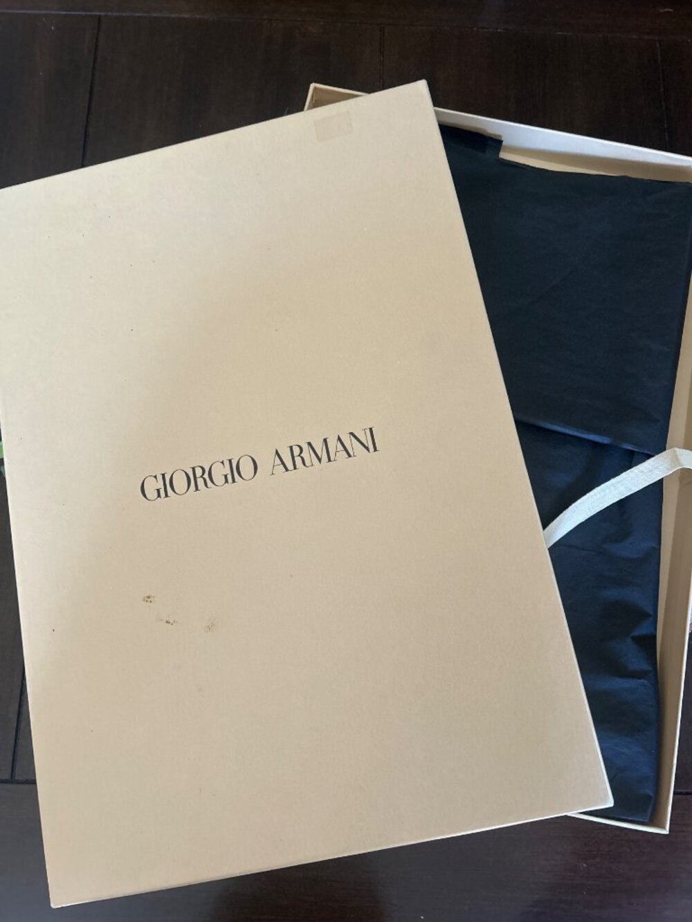 Giorgio Armani Beige Luxury Gift Box With Ribbon & Black Tissue Paper